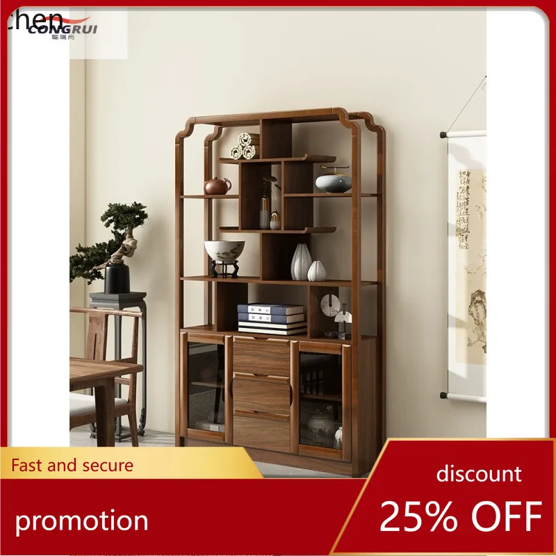 LXC Ebony Wood Color Curio Shelf Ornament Bookshelf Tea Set Rack Storage Entryway Living Room Office Partition