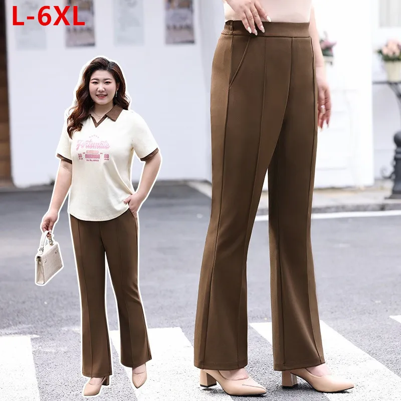 

Bell Bottom Flare Pants Women Spring Summer Wide Legs Female High Waist Stretched Plus Size 5XL 6XL Formal Office Lady Trousers