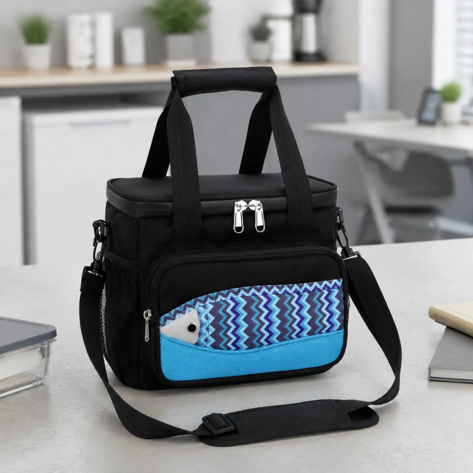 Waterproof Insulated Lunch Bag for Women Men 18L Thermal Tote for Picnic Outdoor with Fish Design Pocket