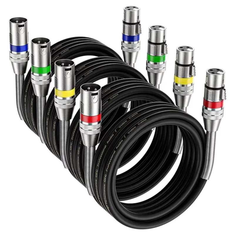 ABJF-Balanced XLR Male To Female 2 Meter 4-Pack 3 Pin Metal Spring Microphone Cable For Mixer Speaker Amplifier Mic