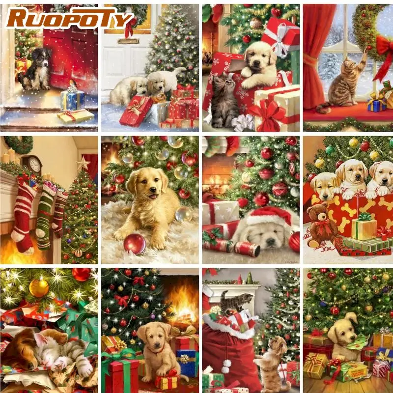 RUOPOTY Painting By Numbers Wall Art Pictures By Numbers Christmas Animal 40x50cm On canvas Color by Numbers Kit Color by Number