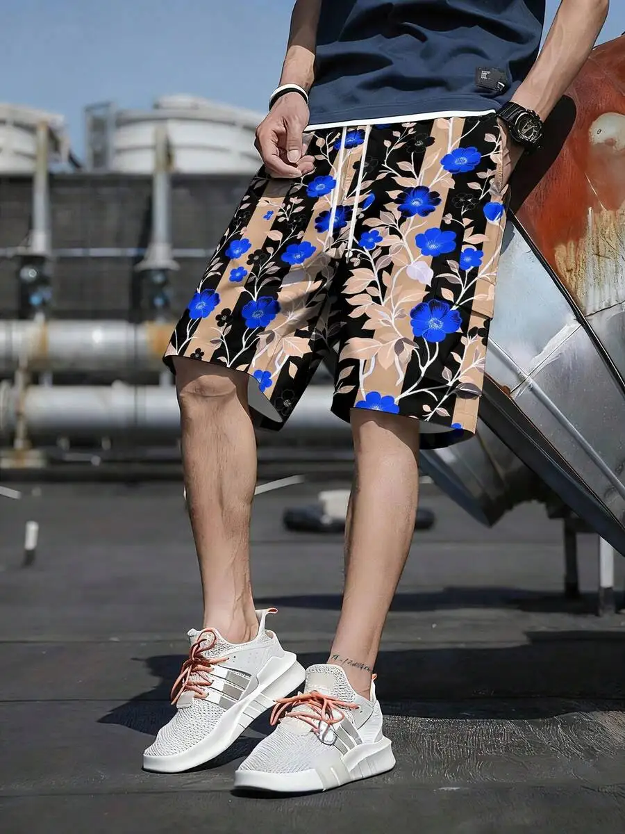

Mens Casual Floral Print Shorts With Drawstring Waist For Summer Outdoor