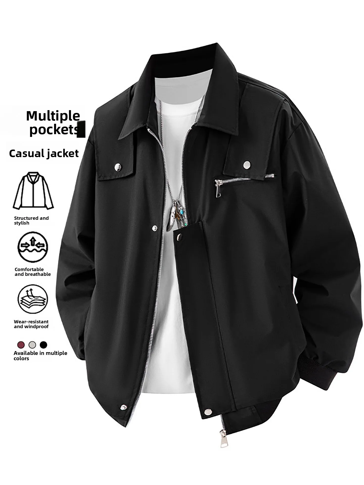 

Loose Fit Men's Functional Sle Woodpeer Jaet Stand Collar Spring Autumn Faionable Urban Polyester Nylon Cosite Fiber