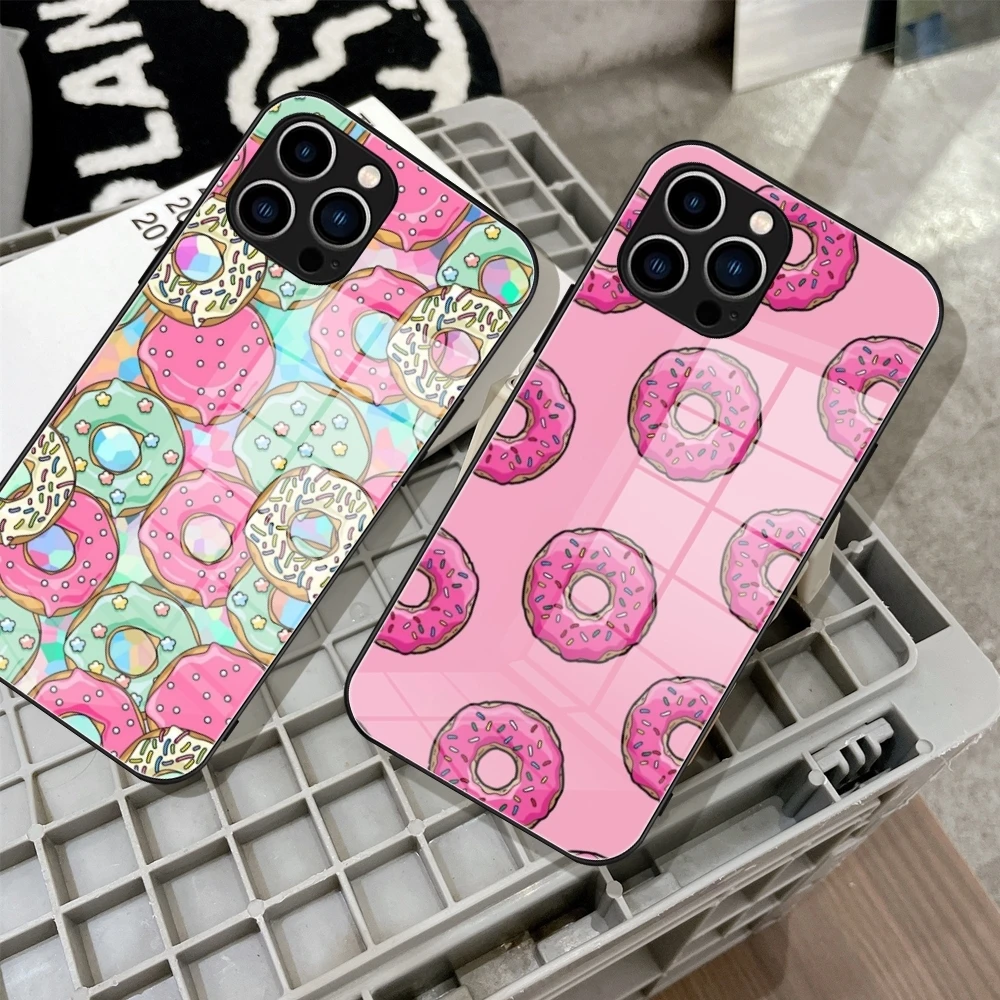 Cartoon Ice Cream Cute Donuts Phone Case Tempered Glass For IPhone 16 15 14 13 12 Pro Max Plus Samsung S24 S23 xiaomi 14 Covers