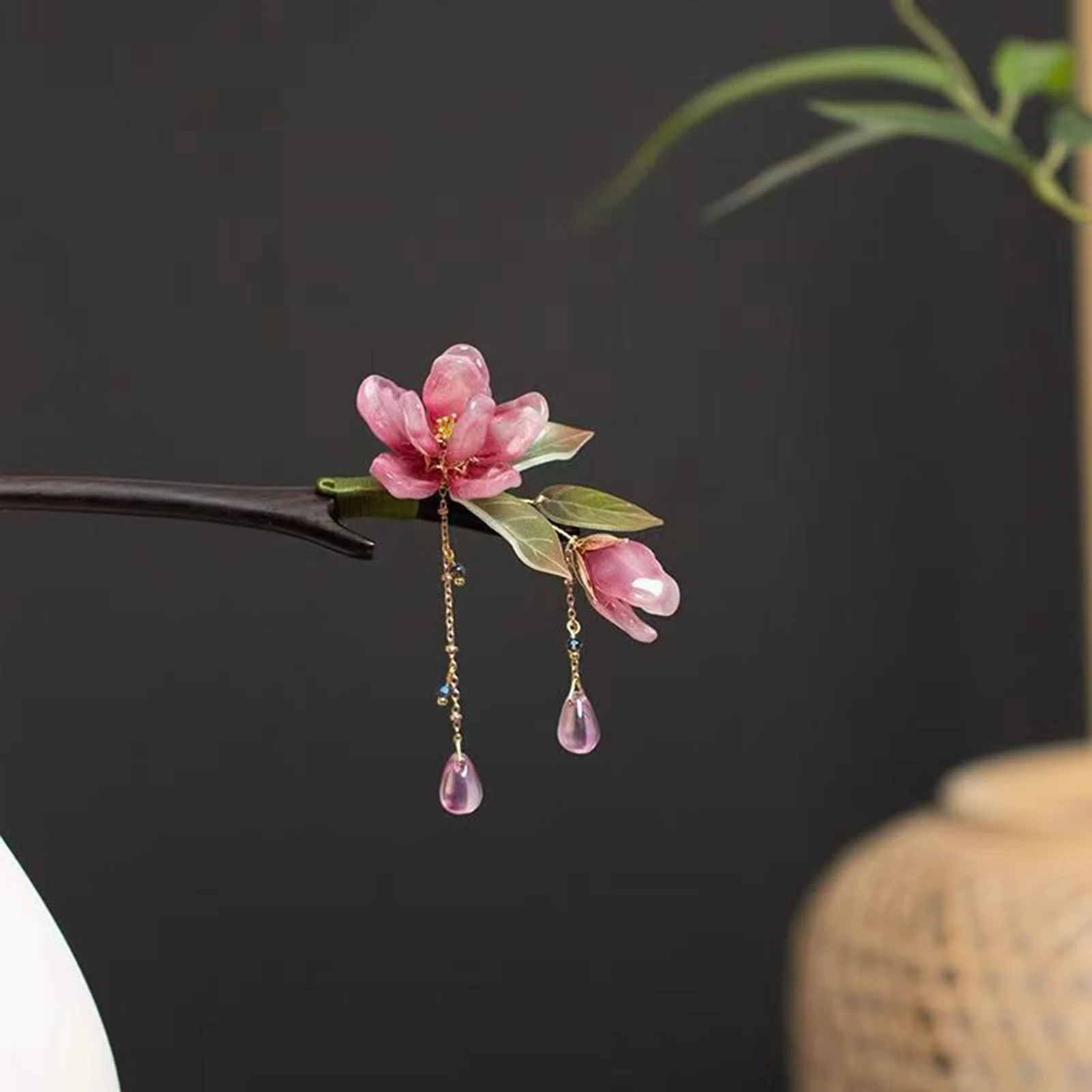 Chinese Floral Hair Stick Wooden Tassel Hairpin Chopstick Vintage Wedding Hanfu Hair Accessories Retro Cheongsam Decor Headwear image 4