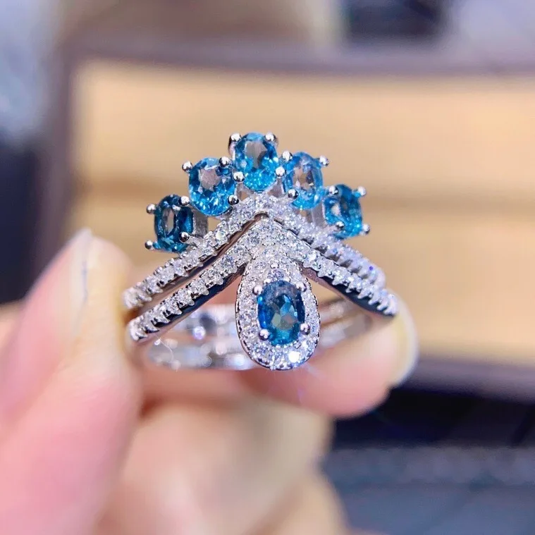 Fashion Blue Zircon Engagement Wedding Ring for Bridal Jewelry Luxury Silver Color Crystal Rings Female Jewelry Bridal Gifts