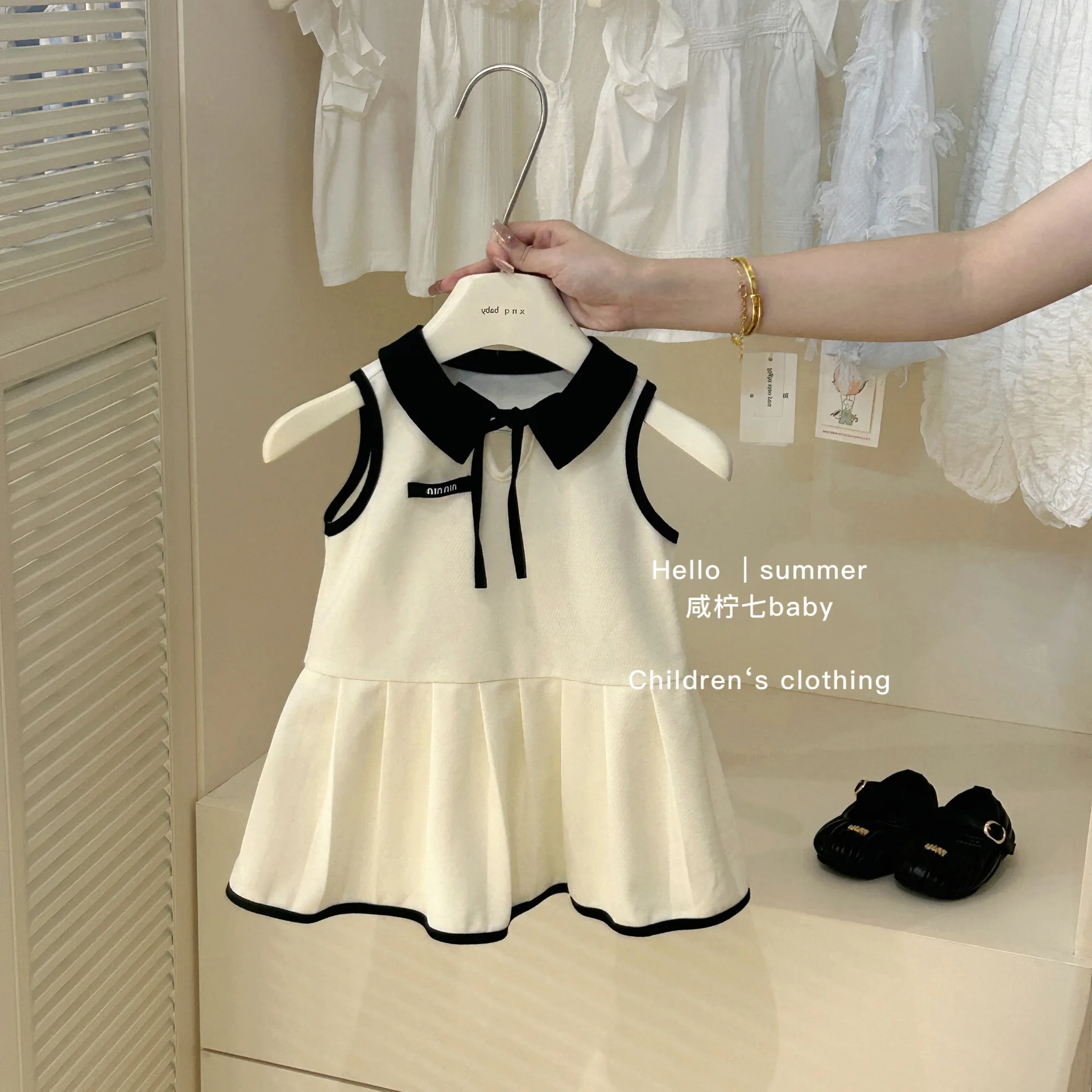 

2025 Korean Version of Girls' Dress Summer Dress New Foreign Style Children's Polo Academy Style Skirt Princess Dress Children