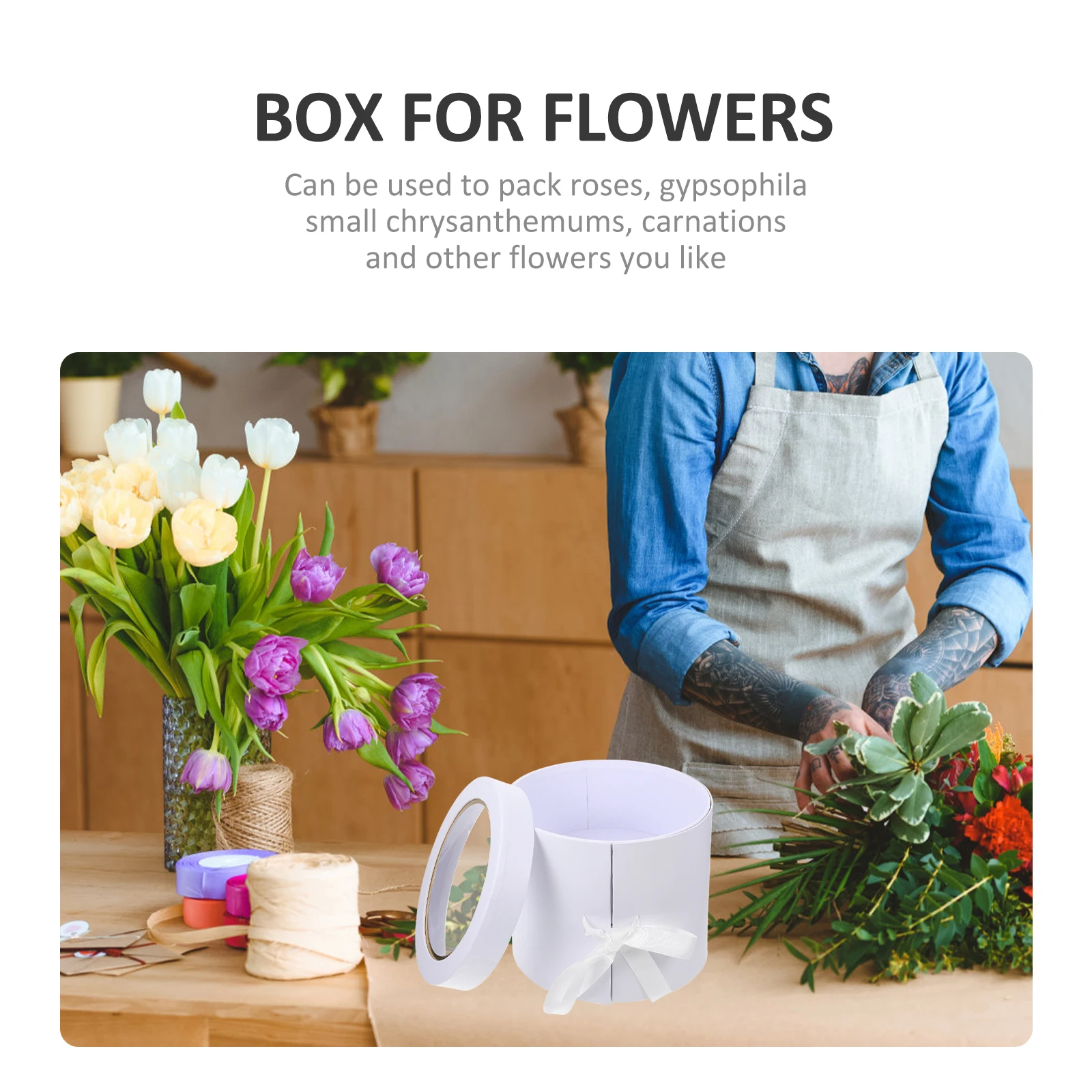 

1pc Double Layers Rotating Flower Box Fresh Flower Case For Roses Gypsophila Carnations Birthday Wedding Mother'S Day Gift