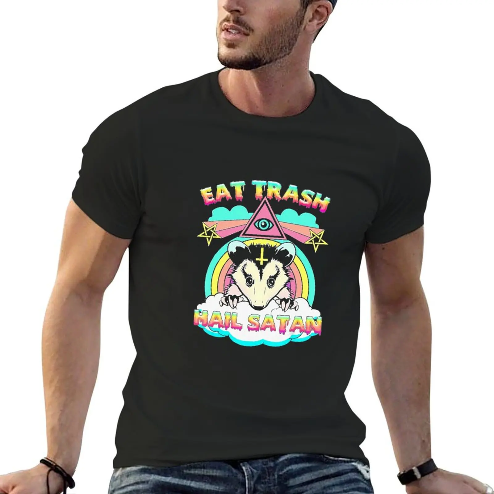 

Eat Trash Hail Satan Raccoon Pentagram Satanic Garbage Gang T-Shirt anime tshirt tee shirts for men