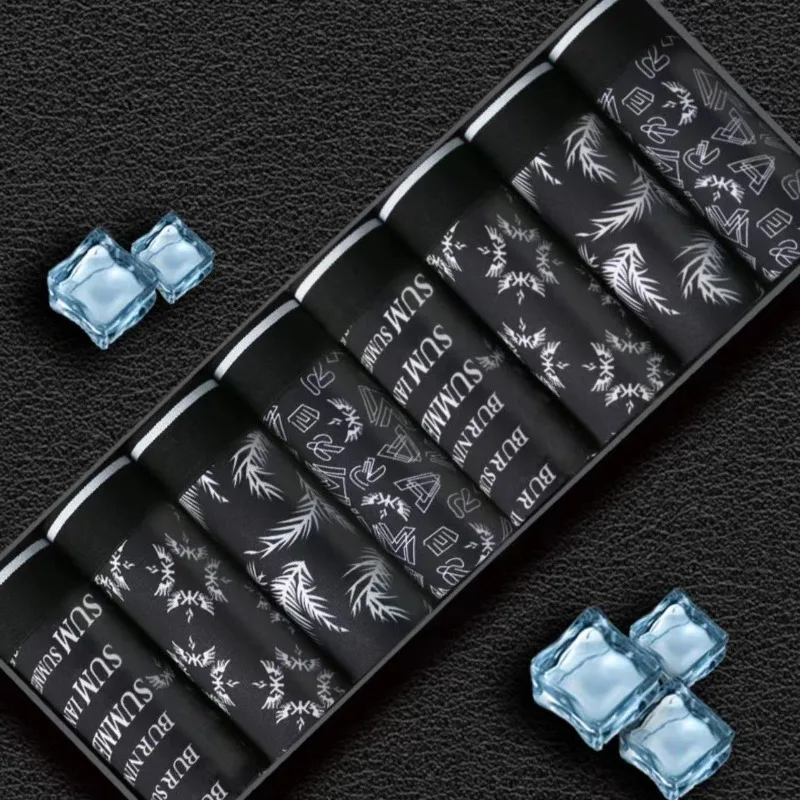 8 PCS Men's Underwear Men's Boxers New Fattened Plus Size Loose Fat Man Black Boxer Shorts Head Autumn and Winter Thin Quick-dry