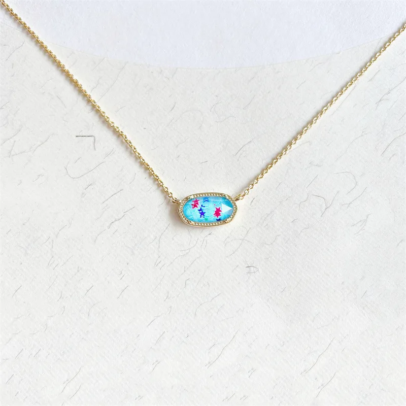 Fashion Elisa export geometric oval lace colorful printed pentagram star necklace collarbone chain factory wholesale