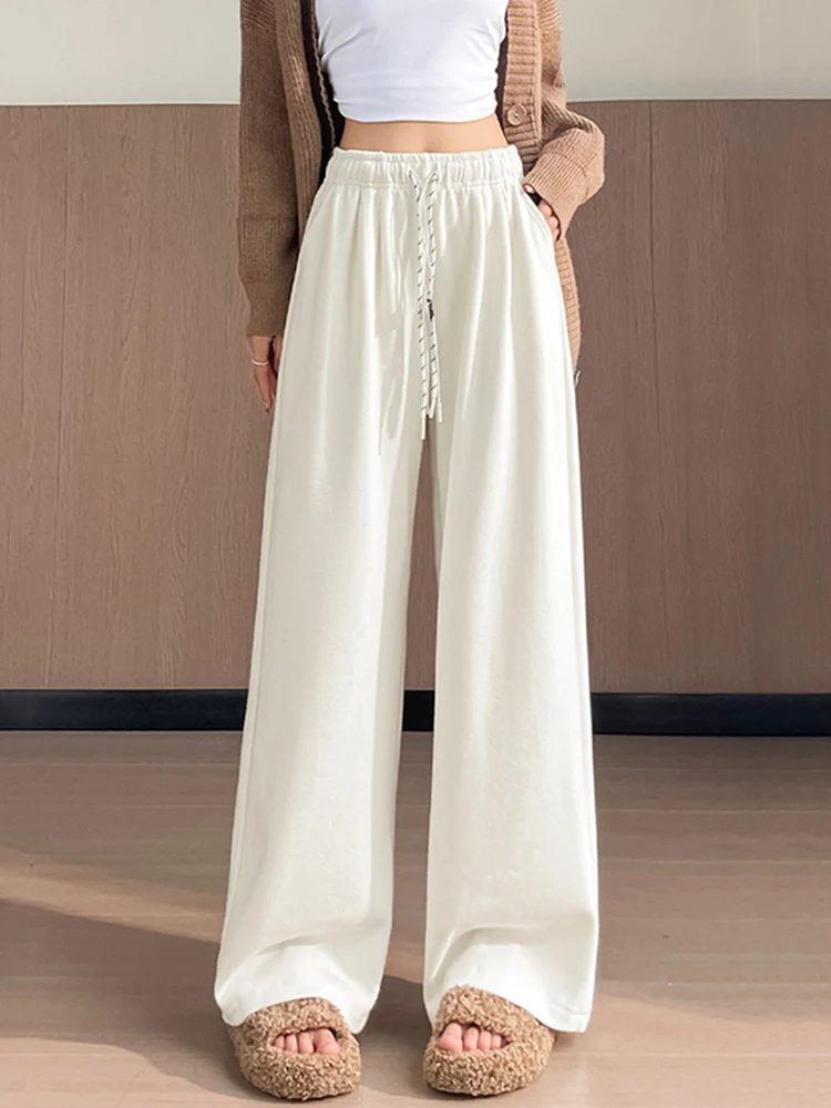 

Женские повседневные брюки с высокой талией и эластичным поясом, широкие прямые брюки в пол, с эффектом похудения, осень-зима