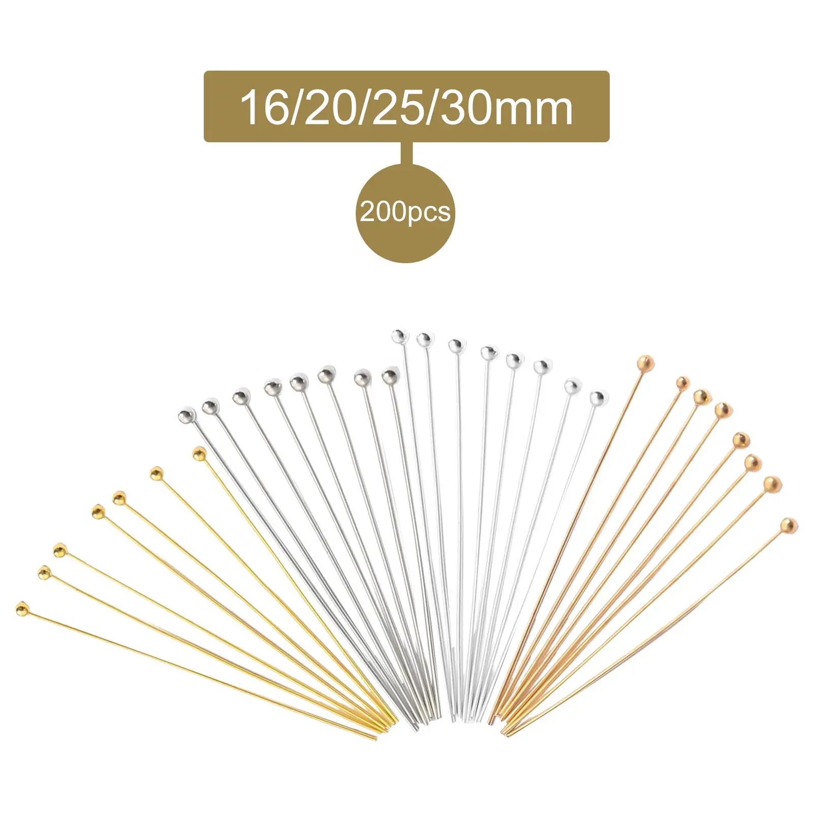 200Pcs Gold Round Ball Point Metal head needle for Craft Dangle Earring Pendant Necklace Bracelet Making