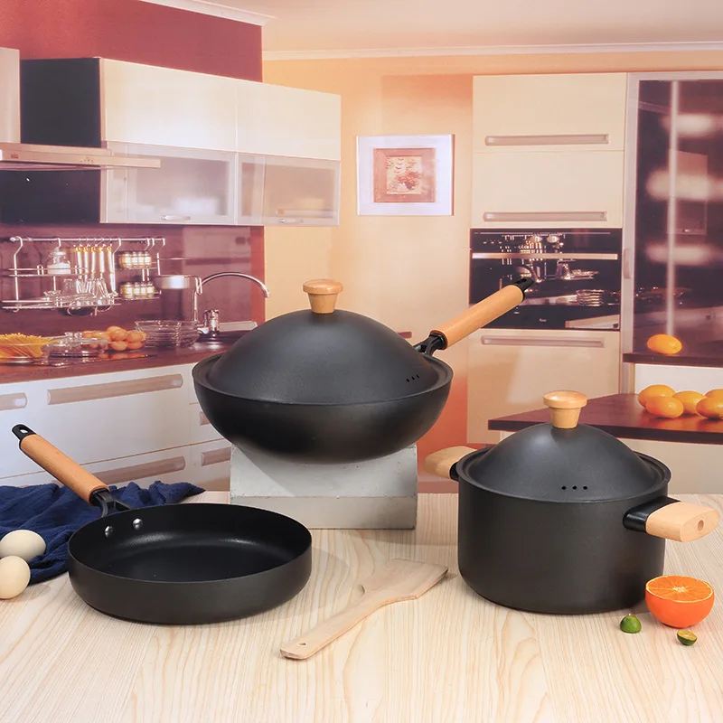 

KALA 5pcs Cast Iron Pots and Pans Set Dutch Oven Cast Iron Skillets and Square Grill Pan Frying Pan Non-Stick Cookware Set