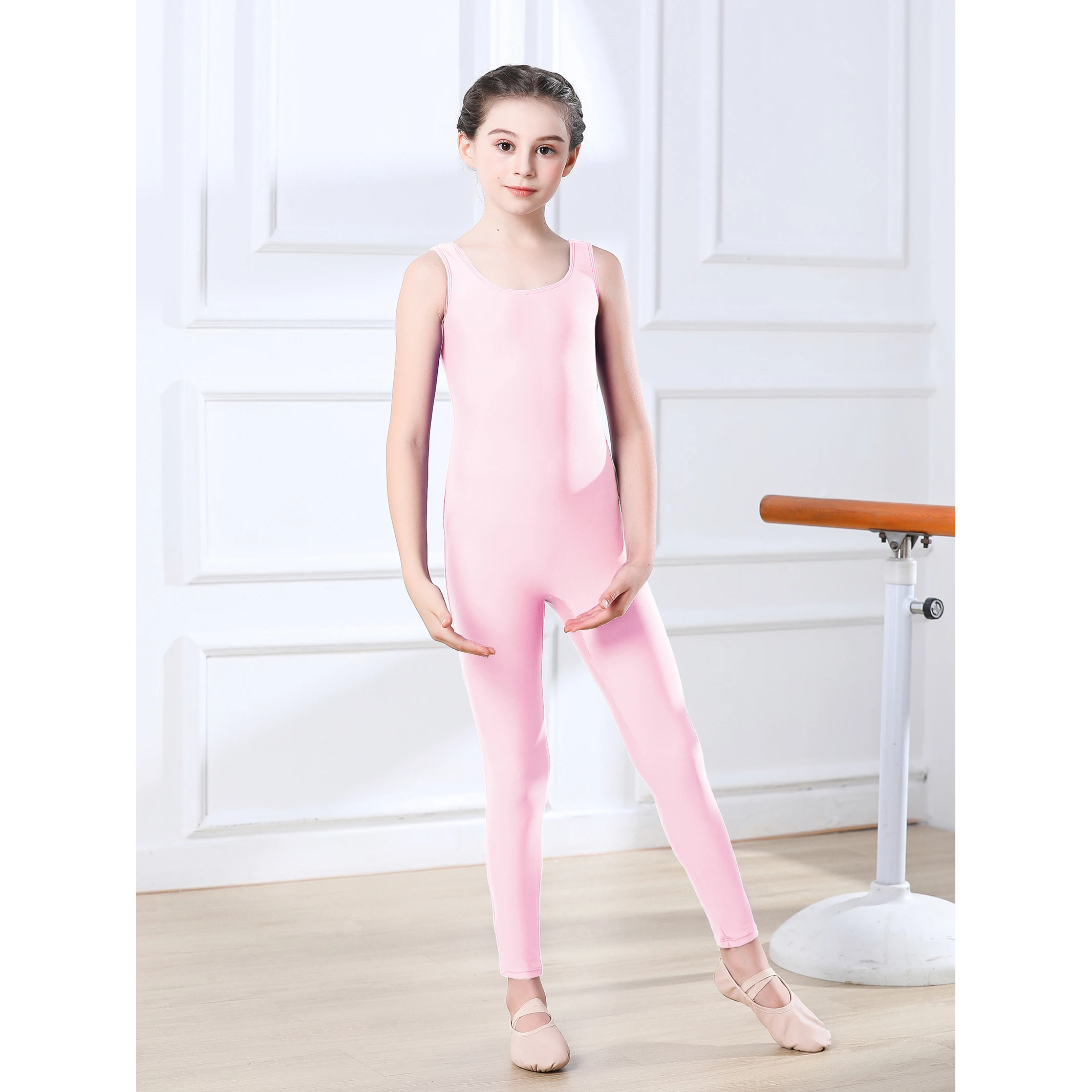 AOYLISEY Girls Ballet Tank Sleeveless Unitard Gymnastics Bodysuit Boys Spandex Full Body Kids Jumpsuit Scoop Neck Dance Costumes