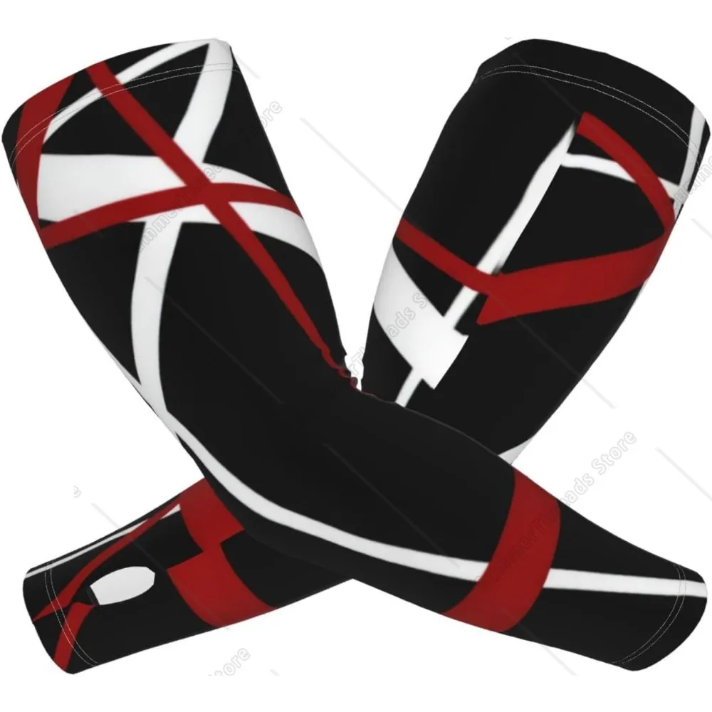 Abstract Red And White Lines On Black Sun Protection Arm Sleeves Thorn Proof Garden For Men Women,Sweatproof Sun