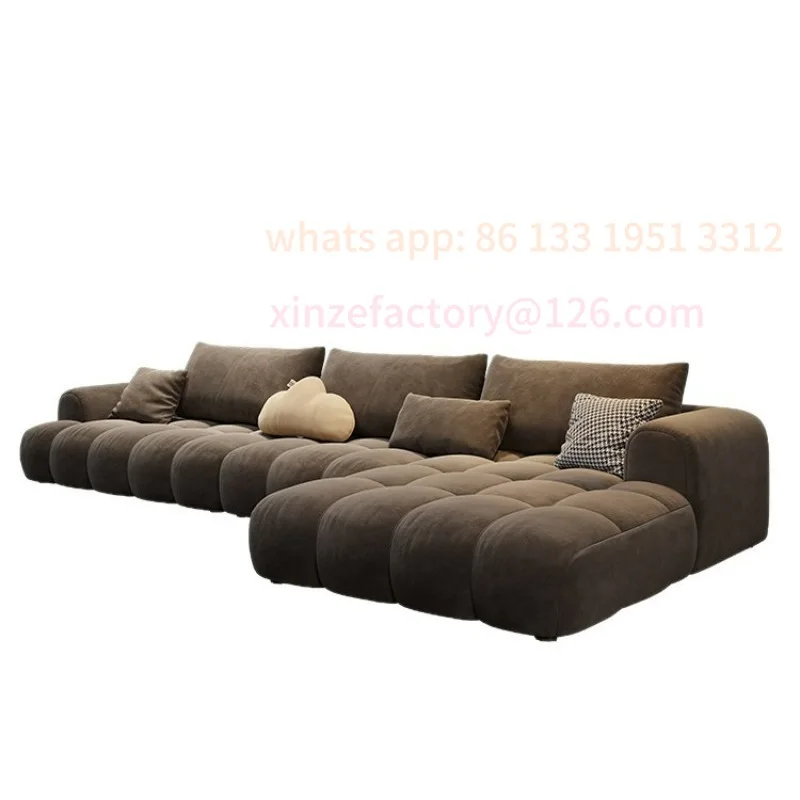 

Puff fabric sofa Modern small apartment anti-cat scratch living room French cream style princess corner technology cloth sofa