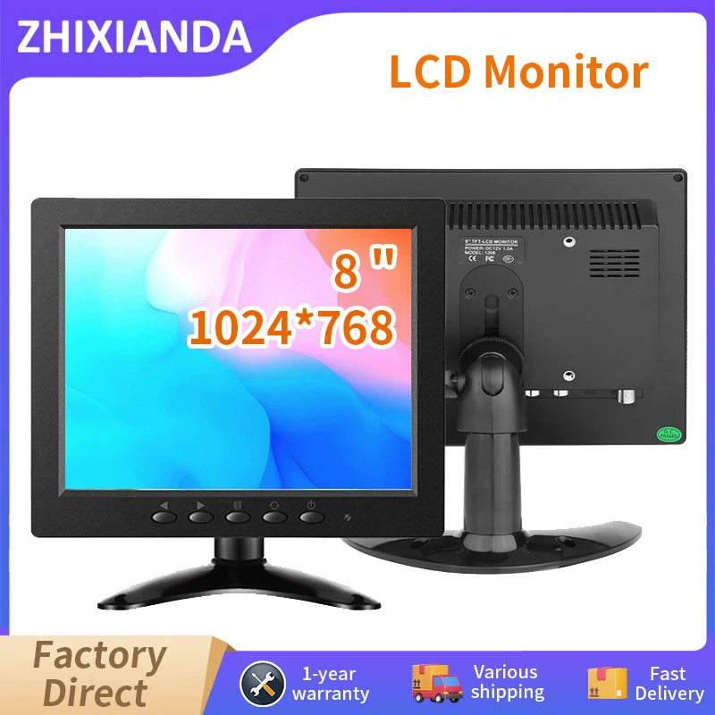 8 Inch  4:3 1024*768 Touch Screen Display Desktop Computer CCTV LCD Monitor With HDMI VGA USB Interface For PC Microscope Car