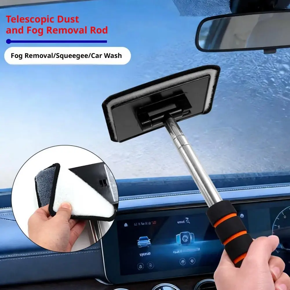Telescopic Aluminum Alloy Windshield Cleaning Brush With Microfiber Sleeve Water Scraper Wiper For Auto Glass