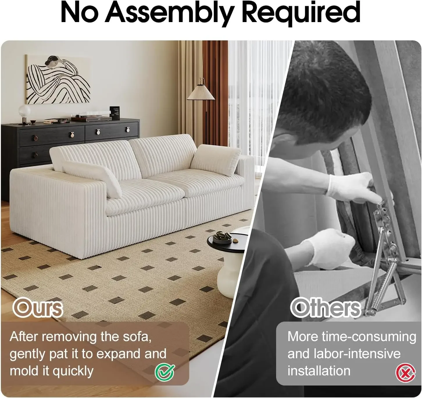 أريكة سحابة معيارية معاصرة في سروال قصير مع 2 مسندين ومقعدين وسطين لغرفة المعيشة المريحة