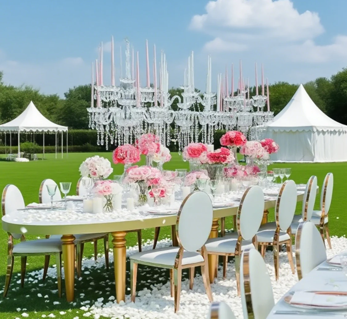 40pcs)New Design Restaurant Dining table Chair European Stainless Steel Wedding Dining Chairs 108