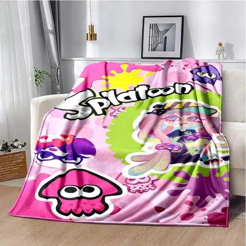 Game, Splatoon, Fashion Cute Cartoon Soft Plush Blanket, Flannel Blanket Gamer Bedroom Bed Sofa Picnic Throw Office Nap Blanket