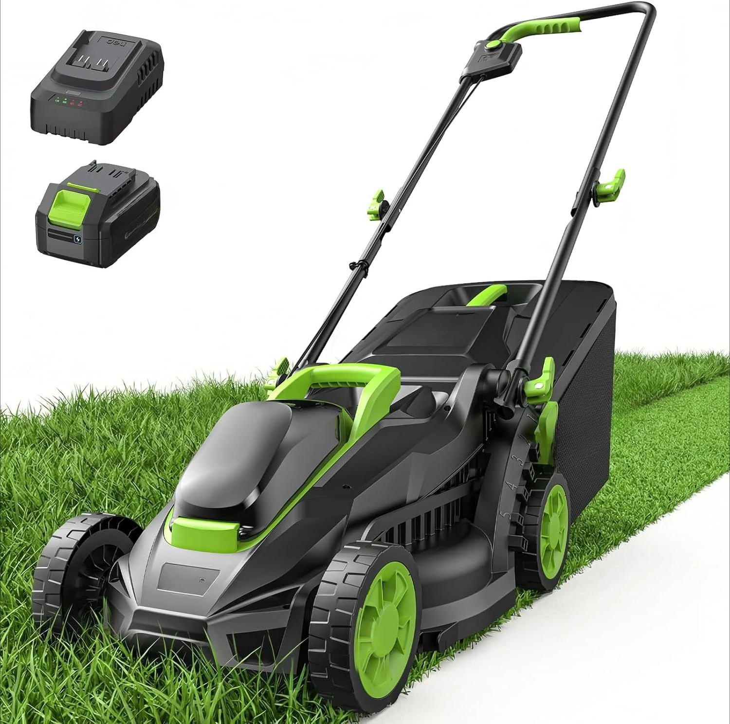 

Аккумуляторная газонокосилка 20В, 13 дюймов, бесщеточная, электрическая, с аккумулятором 4.0 Ач и зарядным устройством, 5 уровней регулировки высоты