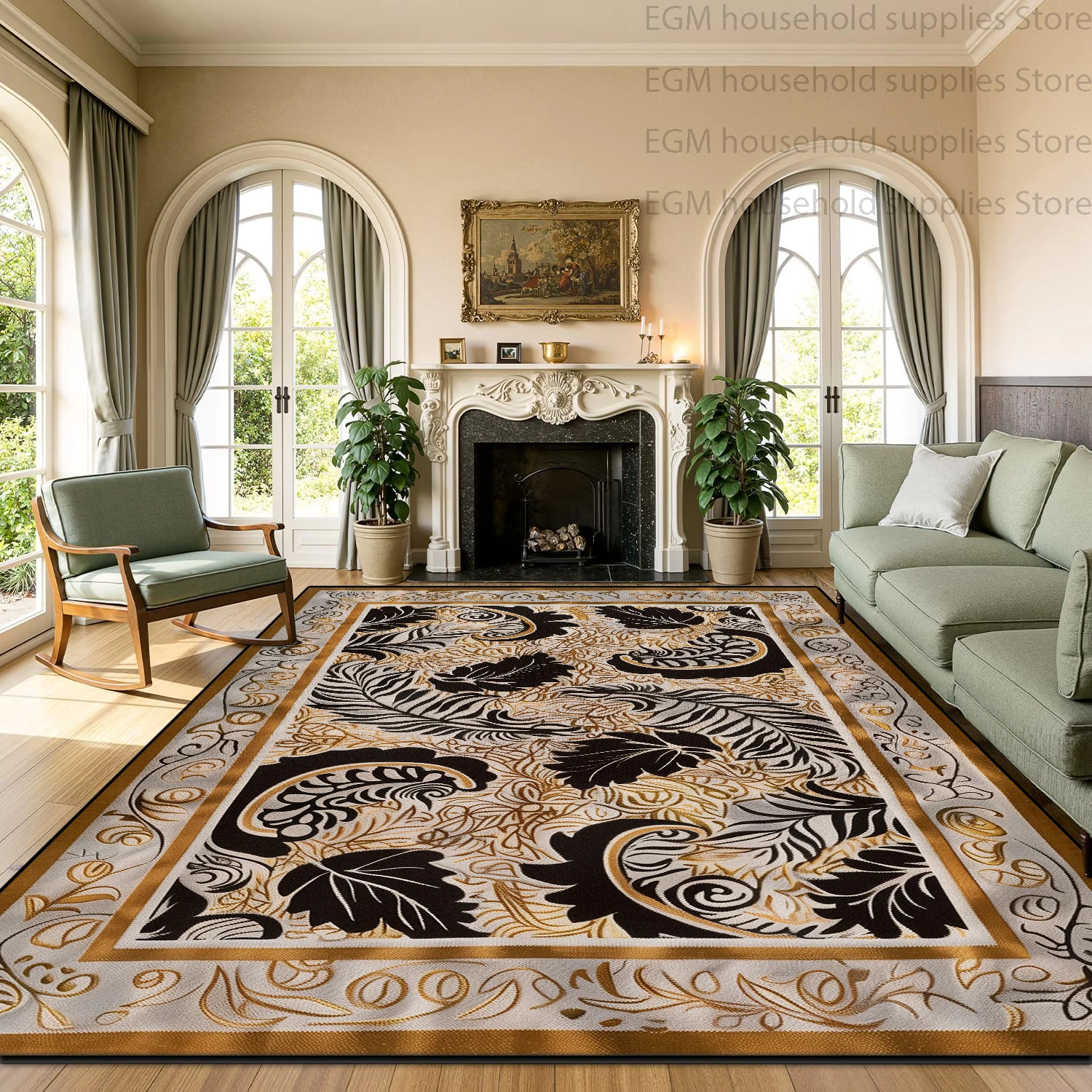 Retro Art Decor Botanical Pattern Carpet Soft Plush Large Area Living Room Home Decor Elegant Bedroom Rugs Anti‑slip Floor Mats