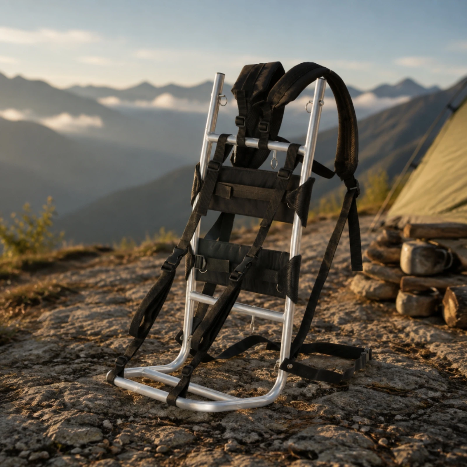 Cylindrical Ladder-Frame Backpack Portable Backpack Carrier with Support Platform Adjustable Hiking Support Rack Lightweight