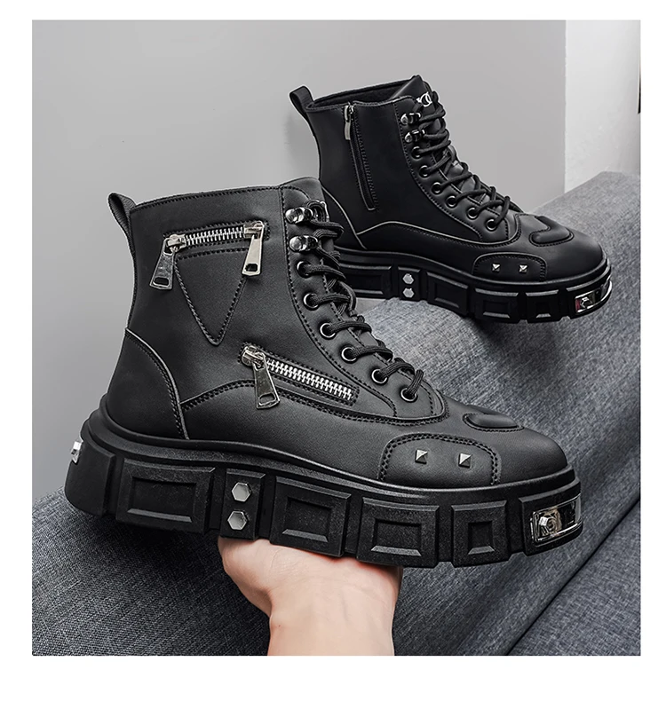 Herren Winter Oxford Stiefel Komfortables Futter Doppelter Seitenreißverschluss Dicke Sohle Erhöhte Höhe Street-Style Lässige Kurze Stiefel – Detail 19