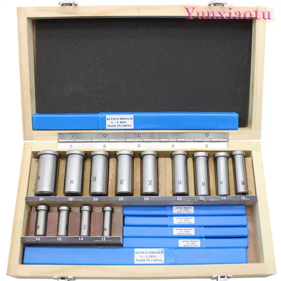 22 Pcs Metric Imperial Keyway Broach Set HSS Push Type Broaching Tool Kit with Bushings and Shims