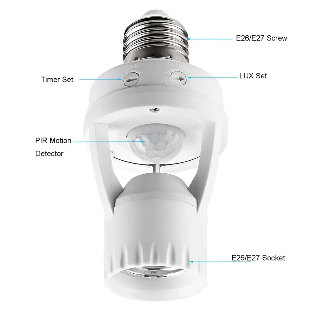 Żarówka LED PIR Czujnik ruchu indukcyjnego LED Gniazdo lampy nocnej Podstawa E27 Oprawka lampy AC 100-240V Czujnik obecności człowieka Przełącznik