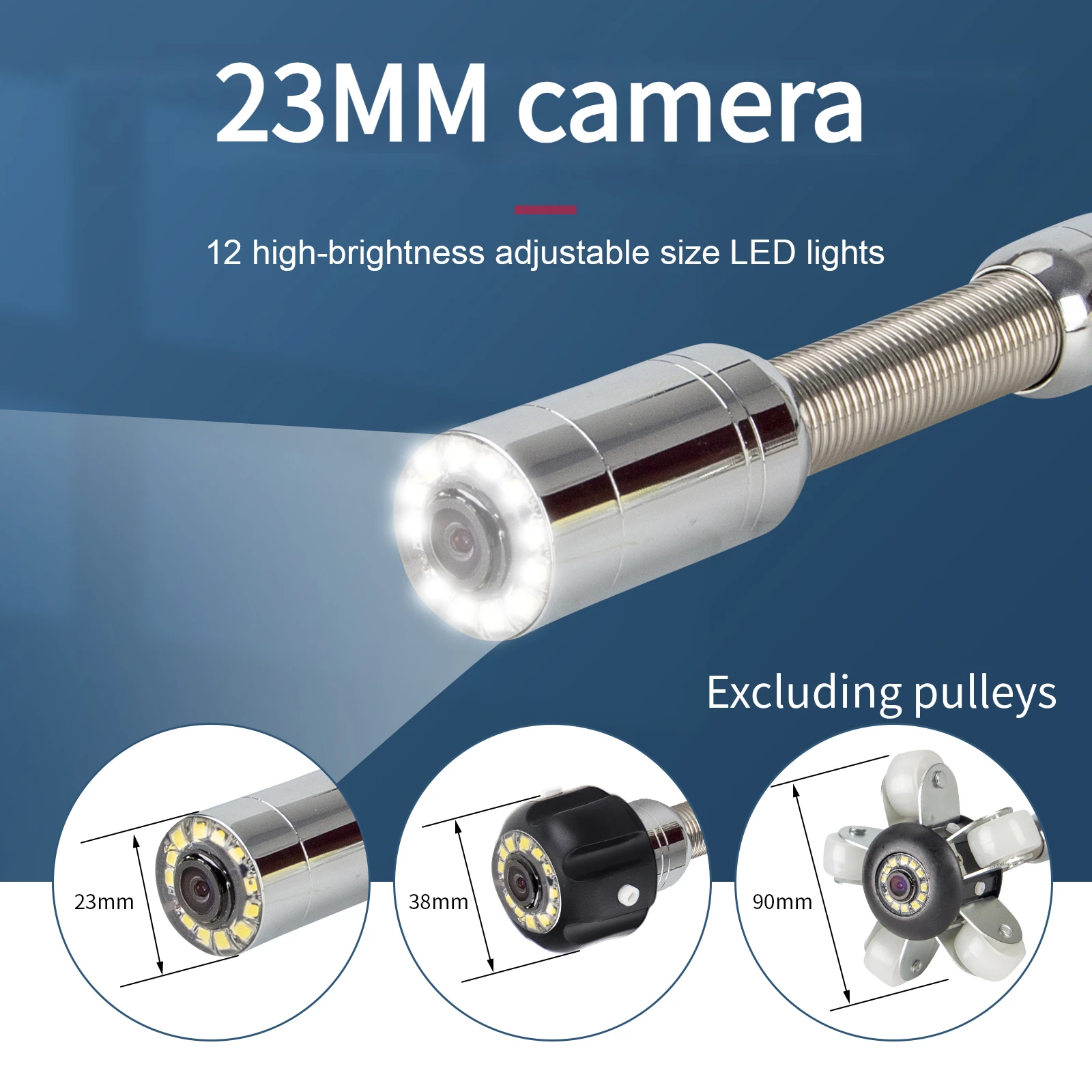 SYANSPAN 23mm Pipe Inspection Camera Accessoires, Drain Pipeline Industrial Endoscope Camere 12LED  Single lens without pulley