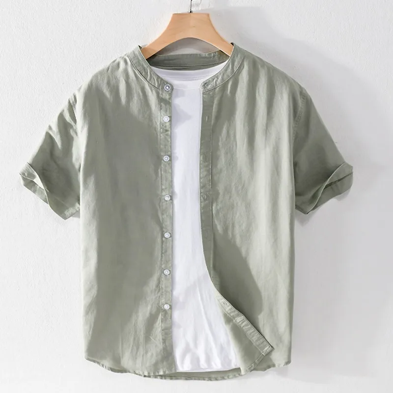 

Men's Cotton Linen ort Sve irt Casual round Ne Summer Wear Breathable Thin Fabric American Sle Loose Fit Color