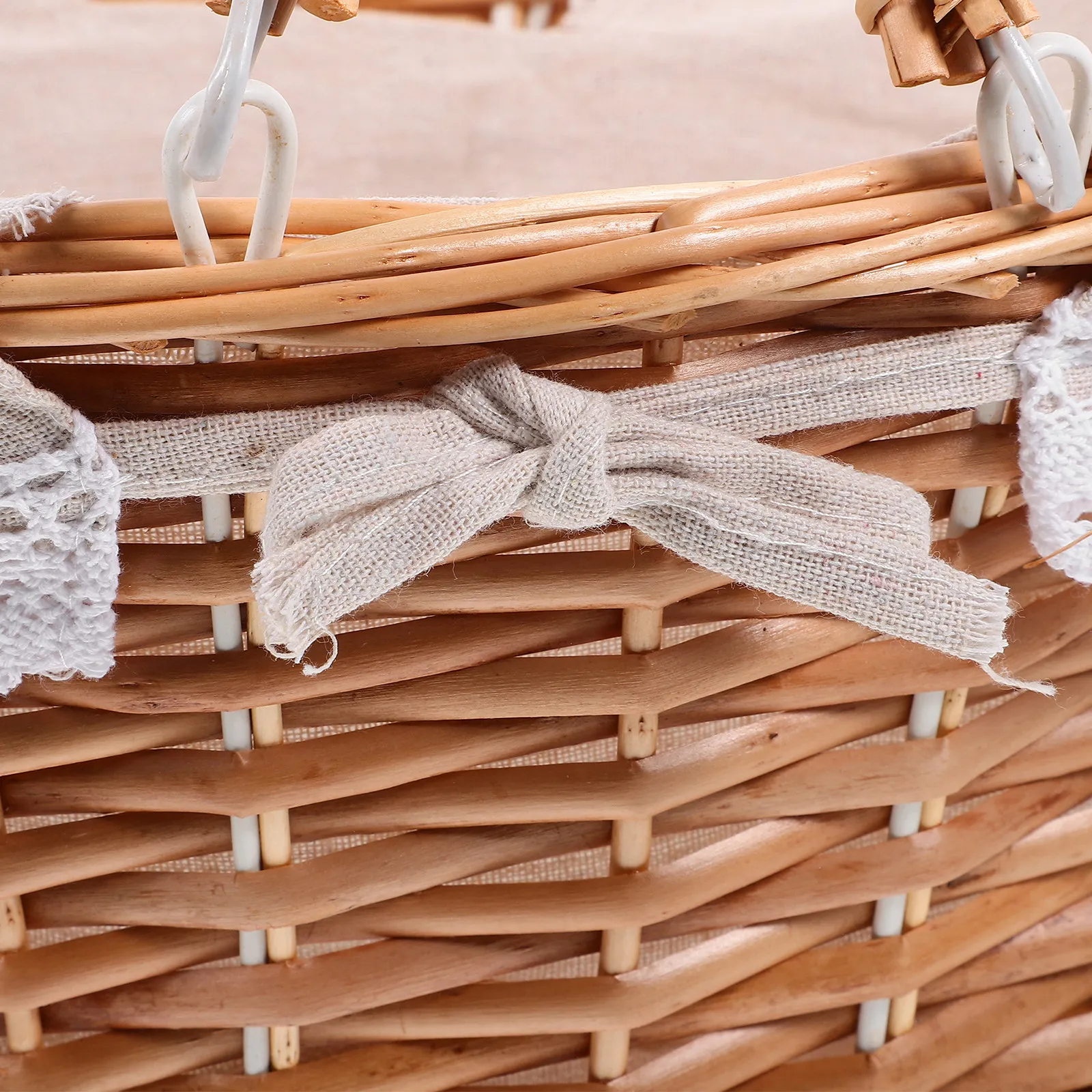 

Hand Woven Picnic Basket Rustic Multi-Function Fruit Food Storage Basket Outdoor Camping Grocery Kitchen Essential Organizer