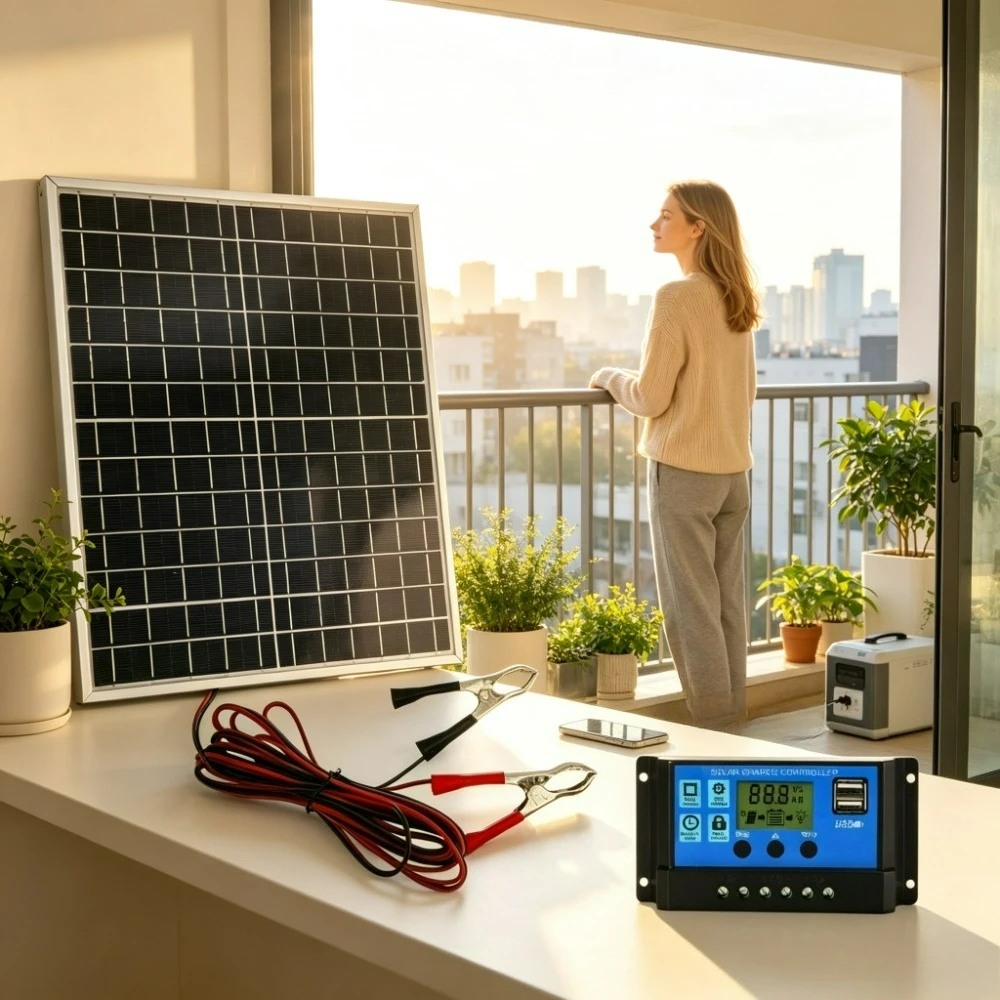 Monocrystalline 12W Portable Solar Panel Kit Aluminum Frame Complete with 12V Solar Controller Solar Charging Kit for Outdoor