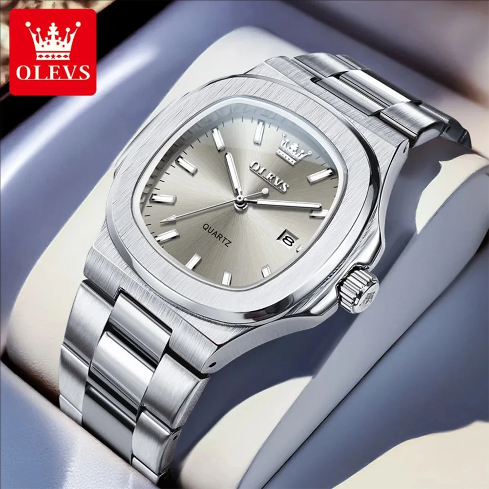 

OLEVS новые мужские часы из нержавеющей стали, модные квадратные часы Nautilus, оригинальные кварцевые часы для мужчин, водонепроницаемые мужские часы 3696