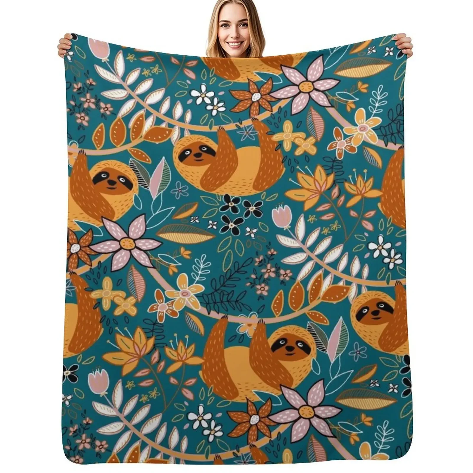 

Happy Boho Sloth Floral Throw Blanket Blankets For Baby Heavy blankets ands Sofas Blanket