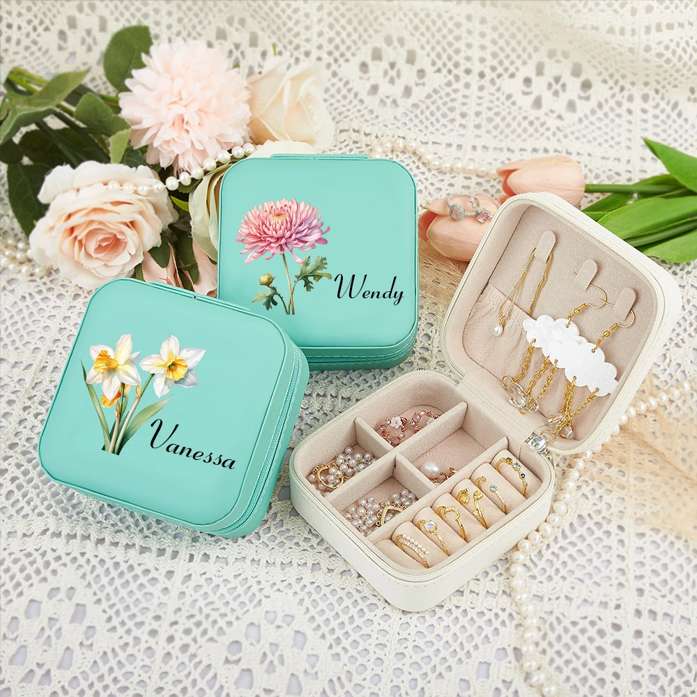 Customized name jewelry box, personalized birthday flower jewelry storage box, bridesmaid gift birthday gift