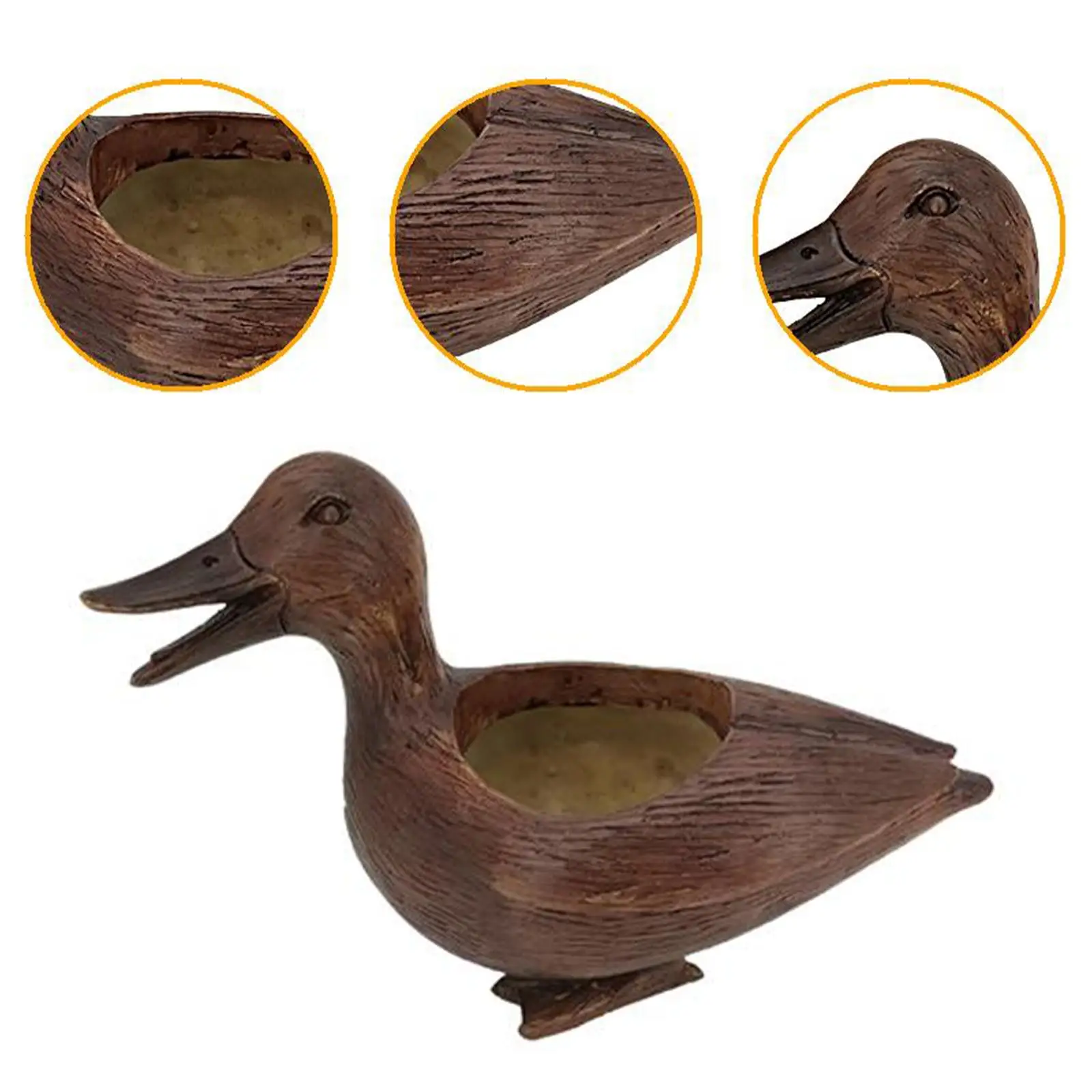 Resin Duck Figurine Flower Pot Desk Artwork 7.8x4x5.5inch Table Ornament Flower Planter for Bonsai Plants Lovers Gifts Versatile