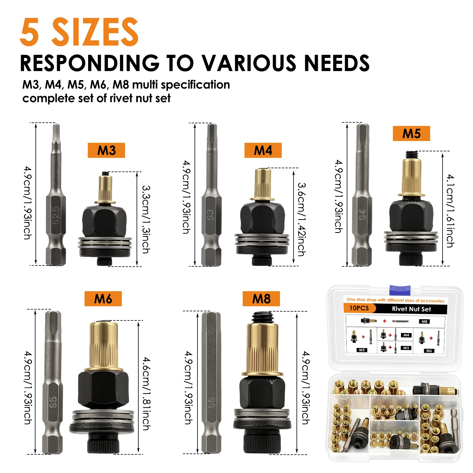 Rivet Nut Tool Kit M3 M4 M5 M6 M8 Threaded Insert Tool Carbon Steel Drill Adapter Rivnut Setter Automotive Sheet Metal Repair