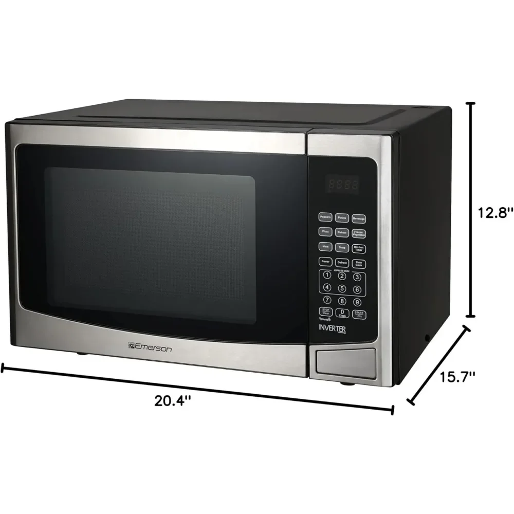 فرن ميكروويف على سطح الطاولة مع عاكس وتحكم في الزر، شاشة LED 1000 وات 10 مستويات طاقة، 8 قوائم تلقائية، ستانلس ستيل