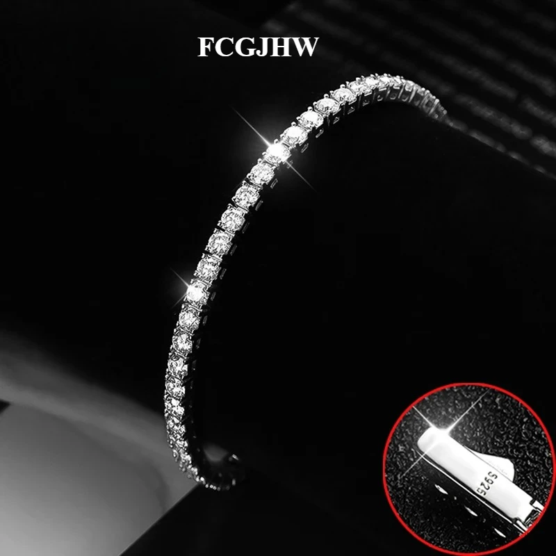 FCGJHW Теннисный браслет из настоящего муассанита с покрытием 18k, 2-5 мм, для женщин, с пружинной застежкой, ювелирное изделие из серебра S925, мужской браслет 2026.