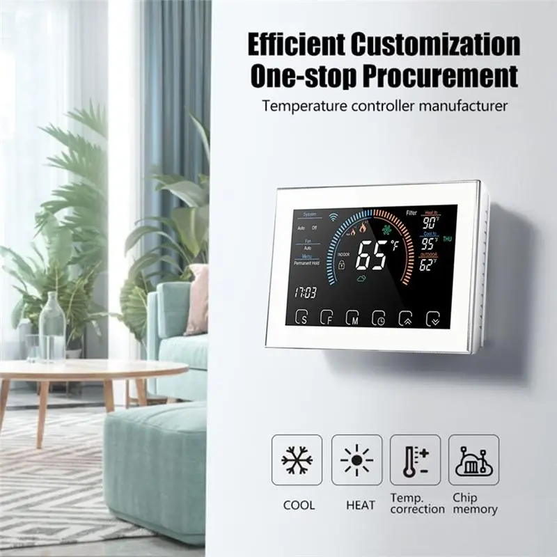 A64Z Wireless Heat Pump Thermostat Smart Wifi Thermostat 4.8 Inch LCD Touch Screen C-Wire Adapter Included