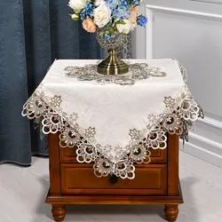 White Table cloth Square Tablecloth Luxury Embroidery Lace Dining Table Cover Table Juppe Flower Elegant TableCloths Towels