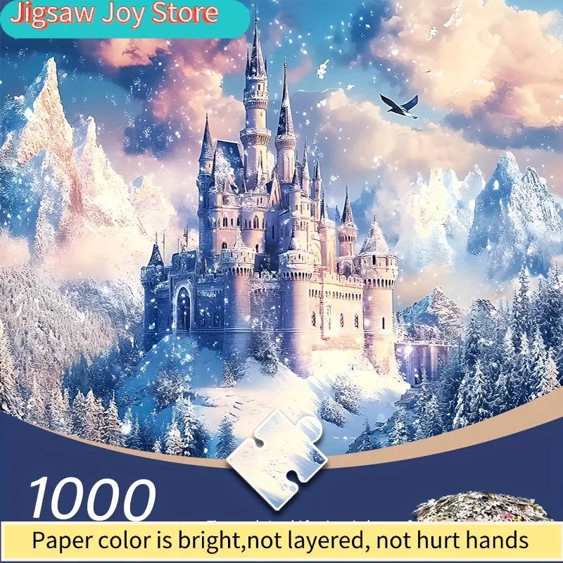 A A Adult Mini Puzzle Featuring a Snowy Landscape and Castle Design - Scratch-resistant, High Difficulty Level, Ideal for Adul