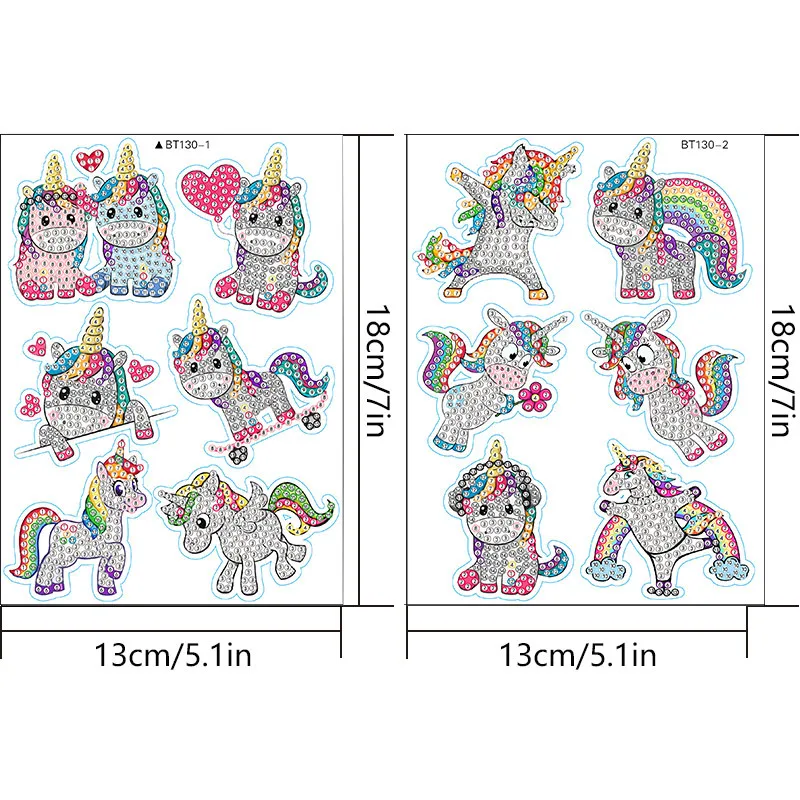 Rainbow Unicorn Panda Diamond Painting with Free DIY Wall Stickers Children\'s Handmade Stickers Round Diamond Decoration