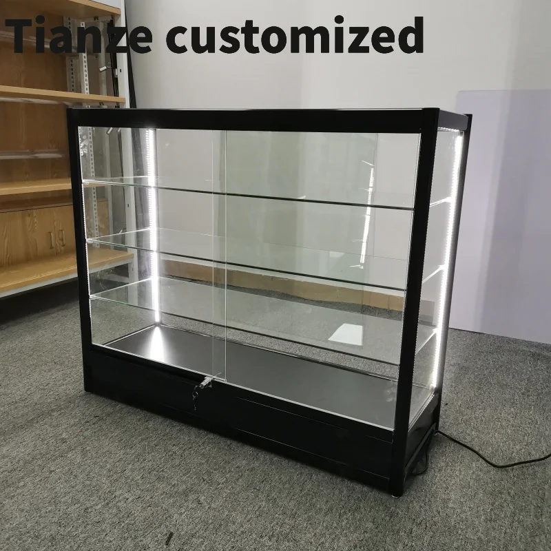 Vitrine d'affichage personnalisée avec lumières LED, cadre en aluminium, comptoirs en verre, magasin de fumée au détail, Guatemala Vitpeterie, 4 pieds