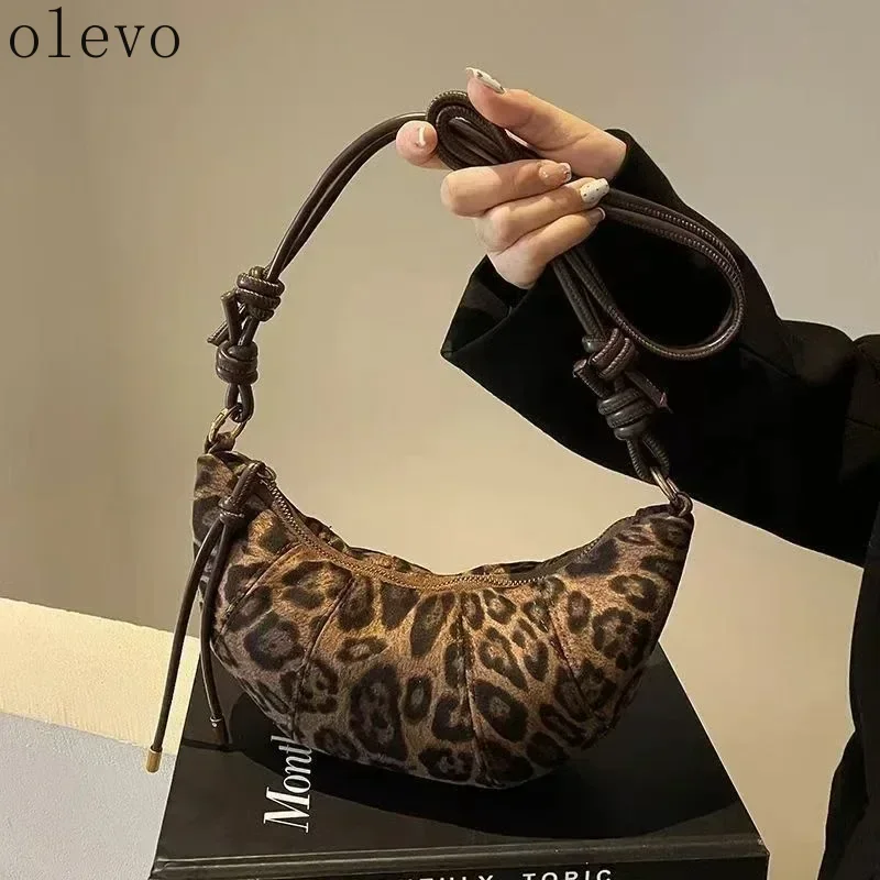 Autumn-Winter New Leopard Print Crushed Velvet Horn Bag Women Versatile Crossbody Shoulder Bag for Daily Party