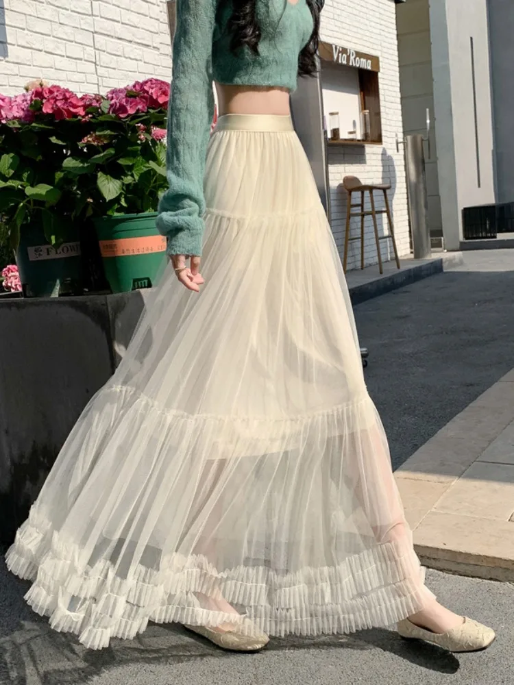 

Новая женская юбка-накидка цвета персика, весна 2026, нежная, милая, с завышенной талией, А-силуэт, в стиле феи, повседневная